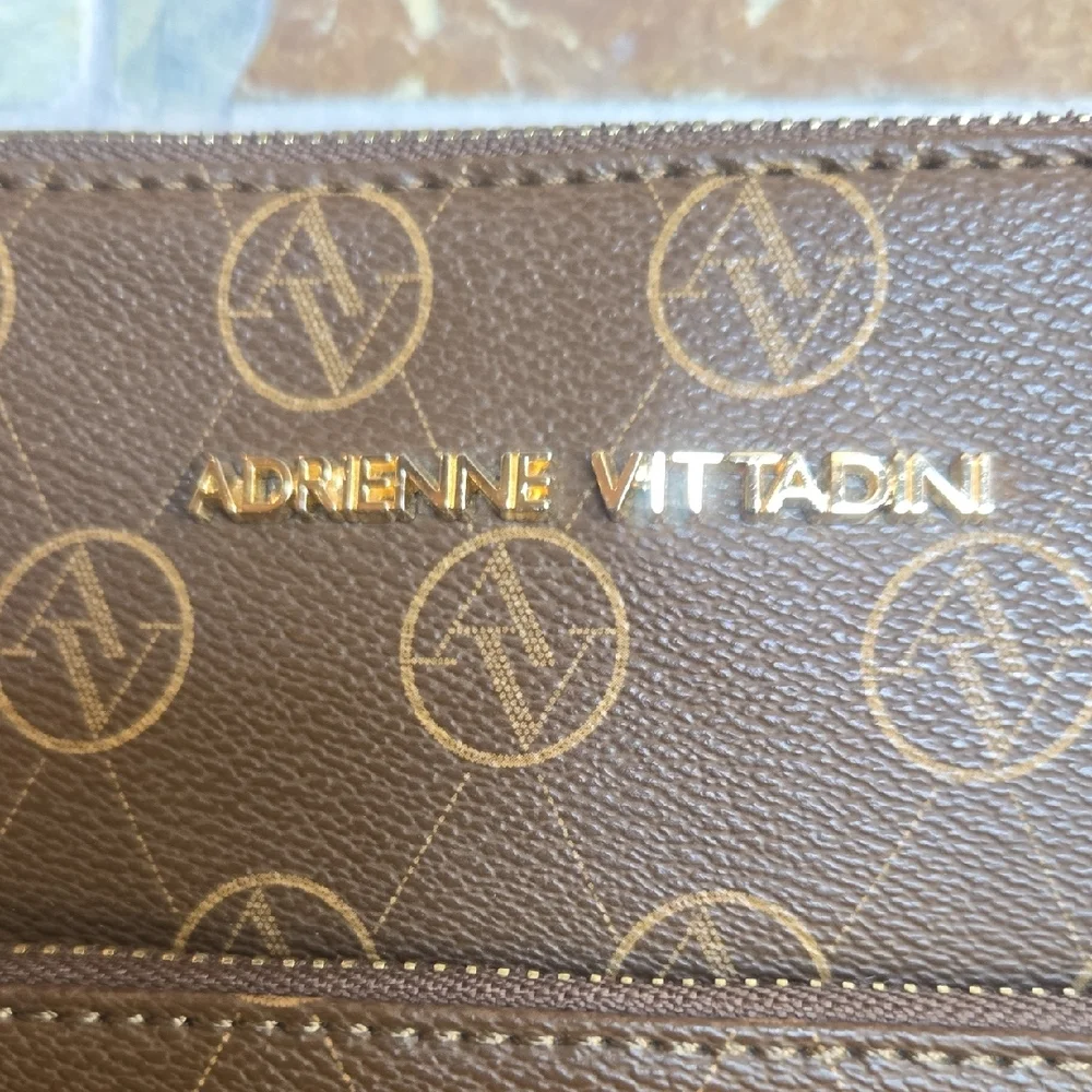 Adrienne Vittadini Brown Logo Messenger Bag